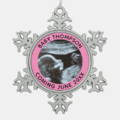 超音波妊娠ジェンダー明らかにソノグラム スノーフレークピューターオーナメント (正面)