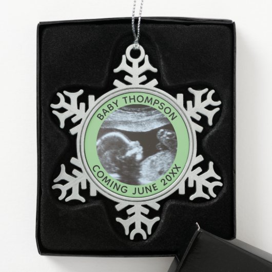 超音波妊娠ジェンダー明らかにソノグラム スノーフレークピューターオーナメント (ボックス)