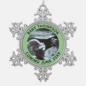 超音波妊娠ジェンダー明らかにソノグラム スノーフレークピューターオーナメント (正面)