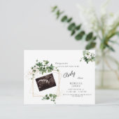 超音波来の間もなく赤ちゃんシャワー白 インビテーションポストカード (スタンド正面)