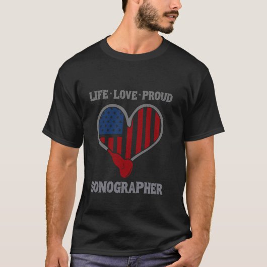 超音波検査技師 アメリカ国旗 ソノグラファー Tシャツ (正面)