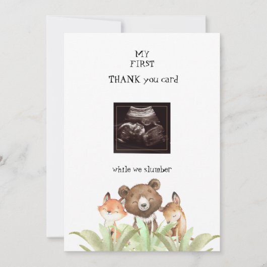 超音波男の赤ちゃんおもしろいウッドランド サンキューカード (正面)