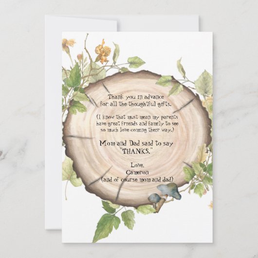 超音波男の赤ちゃんおもしろいウッドランド サンキューカード (裏面)