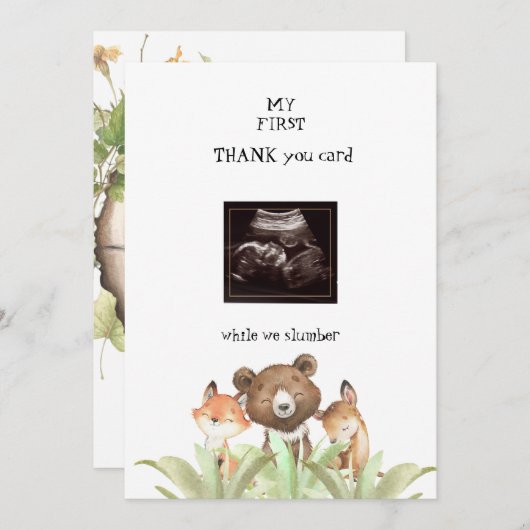超音波男の赤ちゃんおもしろいウッドランド サンキューカード (正面/裏面)