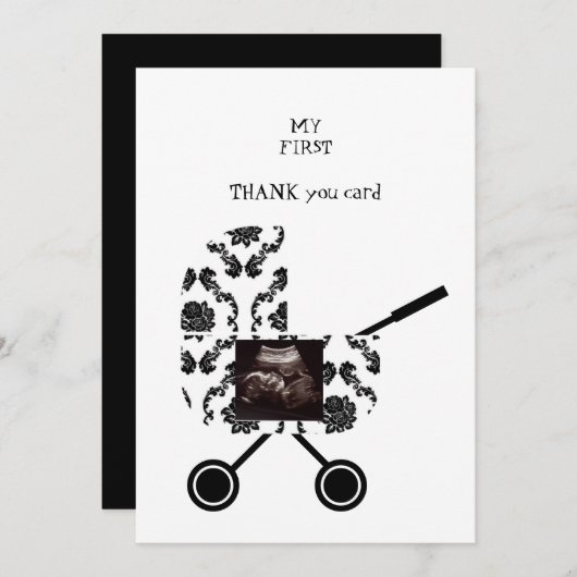 超音波B/Wダマスクありがとうベビー視点 サンキューカード (正面/裏面)