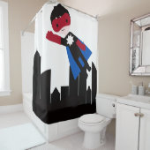 超高層ビルが付いている都市の英雄の男の子 シャワーカーテン (インサイチュ)