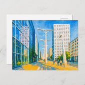 超高層ビルと通りライフ – ワルシャワ油彩画 シーズンポストカード (正面/裏面)