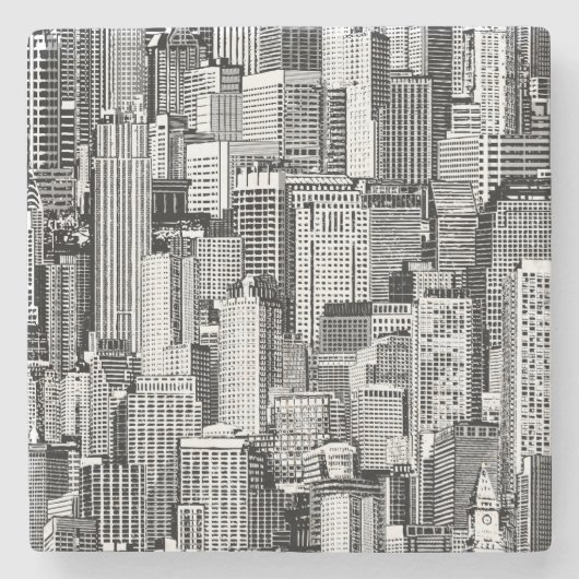 超高層ビルシティアイソメシームレステクスチャ ストーンコースター (正面)