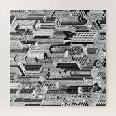 超高層ビルシティイラストレーション、アイソメトリックシームレスp ジグソーパズル (横)