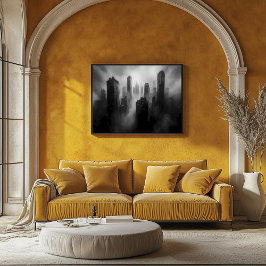 超高層ビル威厳のあるが劇的な霧に包まれる ポスター