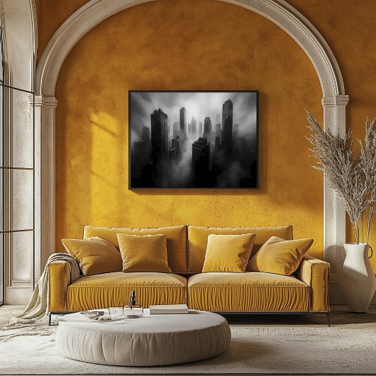 超高層ビル威厳のあるが劇的な霧に包まれる ポスター