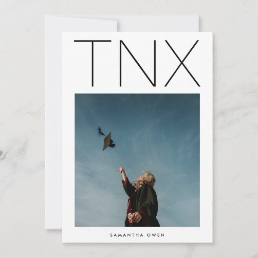 超黒モダンTNXシンプル写真卒業 サンキューカード (正面)