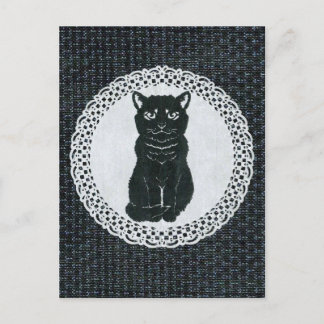 越後(日本国新潟県)の黒猫・切り絵 Postcard ポストカード