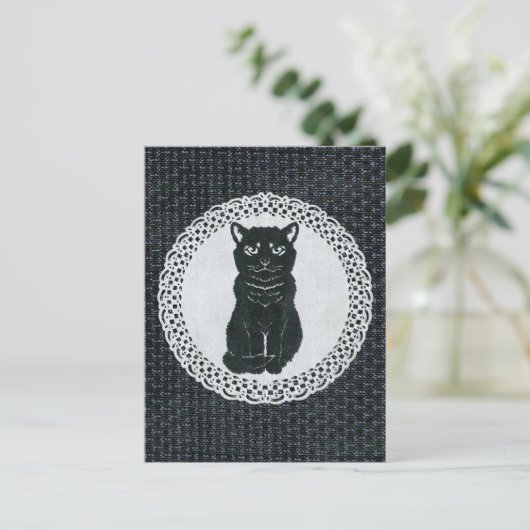 越後(日本国新潟県)の黒猫・切り絵 Postcard ポストカード (スタンド正面)