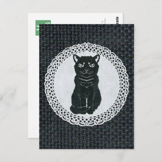越後(日本国新潟県)の黒猫・切り絵 Postcard ポストカード (正面/裏面)