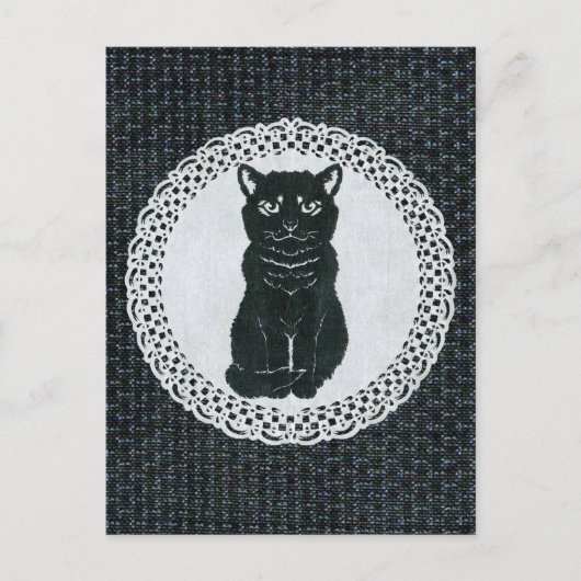 越後(日本国新潟県)の黒猫・切り絵 Postcard ポストカード (正面)
