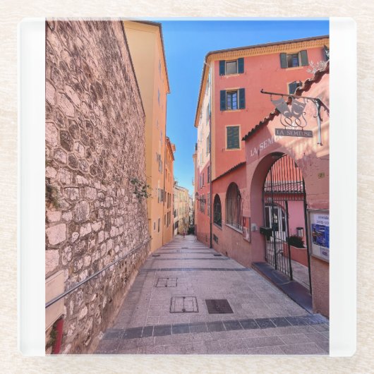 趣のあるフランスの路地 ガラスコースター (正面)