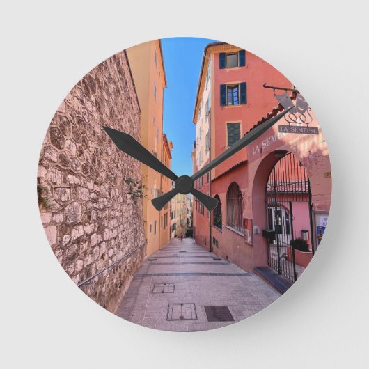 趣のあるフランスの路地 ラウンド壁時計 (正面)