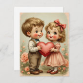 趣のあるヴィンテージ バレンタインデー シーズンカード (正面/裏面)