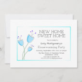 趣のある青い花の新築祝いパーティー 招待状 (正面)