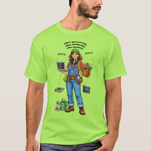 趣味はガーデニングの女性ソフトウェアエンジニア Tシャツ (正面)