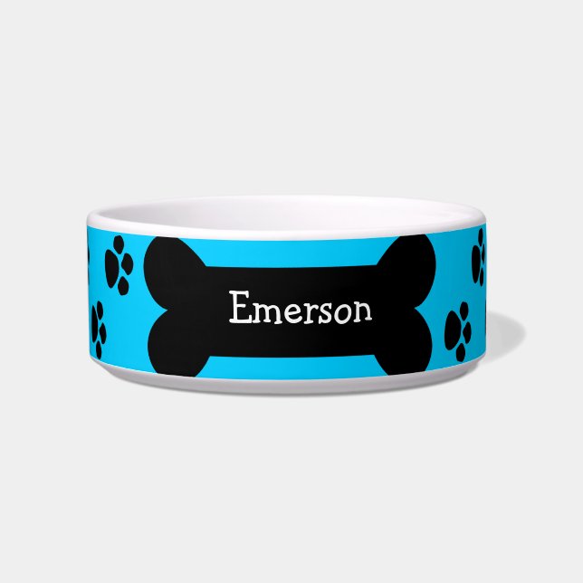 足および骨を搭載する青い犬ボール ボウル (正面)