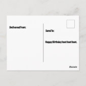 足でメモを持つ誕生日ケーキの上に立つ ポストカード (裏面)