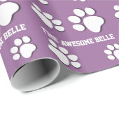 足のプリントおよび名前をカスタムするV11の白および紫色 ラッピングペーパー (ロールコーナー)