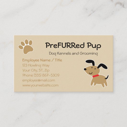 足のプリントおよび骨の名刺を持つブラウン犬 名刺 (正面)