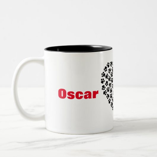 足のプリントのハートのあなたのペットネームのマグをカスタマイズ ツートーンマグカップ (左)