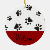 足のプリントの歓迎のドアの印 セラミックオーナメント (正面)
