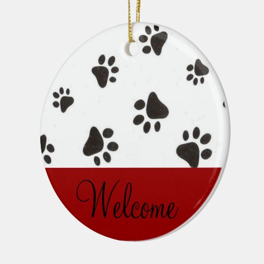 足のプリントの歓迎のドアの印 セラミックオーナメント (左)