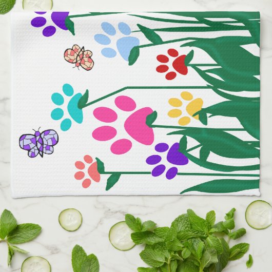 足のプリントの花園の大量生産 キッチンタオル (折り畳み)