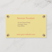 足のプリントペット付き添いのサービス業カード 名刺 (裏面)