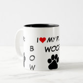 足のプリント、バウ・ワウIのハート私の犬 ツートーンマグカップ (正面左)