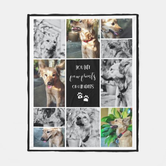 足の跡をハートにペット記念コラージュ フリースブランケット (正面)