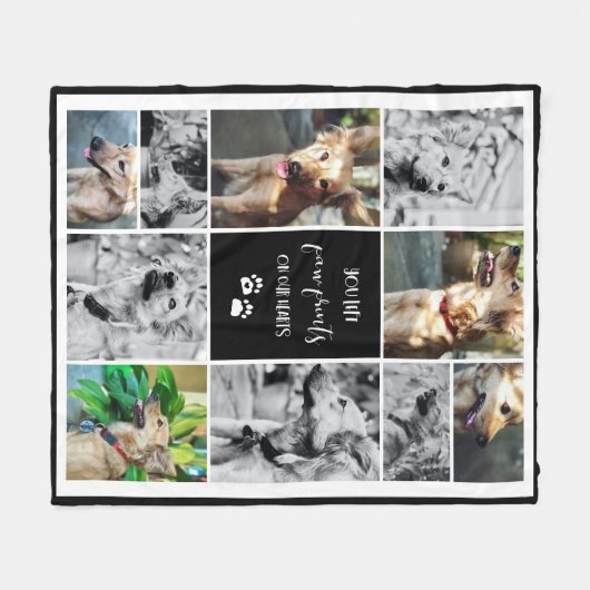 足の跡をハートにペット記念コラージュ フリースブランケット (正面(横))