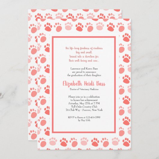 足は獣医科大学の卒業の招待を印刷します 招待状 (正面/裏面)