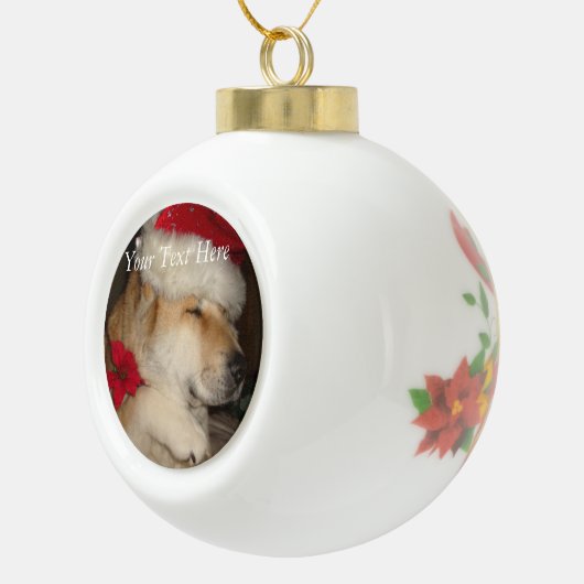 足を与えるクリスマスのサンタの帽子のかわいい秋田 セラミックボールオーナメント (右)