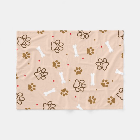 足を搭載するかわいい犬パターンは小さい水玉模様の骨を抜きます フリースブランケット (正面(横))
