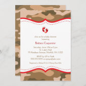 足を搭載するブラウン及び赤い迷彩柄のベビーシャワーの招待状 招待状 (正面/裏面)