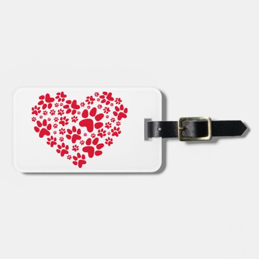 足を搭載する赤いハート、動物のfoodprintパターン ラゲッジタグ (正面横)