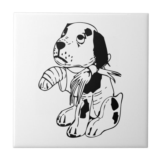 足を骨折した悲しい犬 タイル (正面)