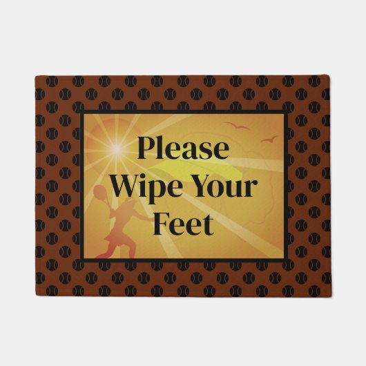 足オレンジブラウンテニスへようこそ ドアマット (正面)
