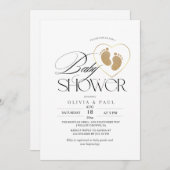 足グリッター金ゴールドエレガントミニマル赤ちゃんシャワー 招待状 (正面/裏面)