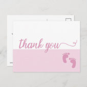 足シンプルピンクスクリプト赤ちゃん女の子ありがとう 案内ポストカード (正面/裏面)