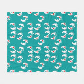 足パターン付き赤いハート フリースブランケット (正面(横))