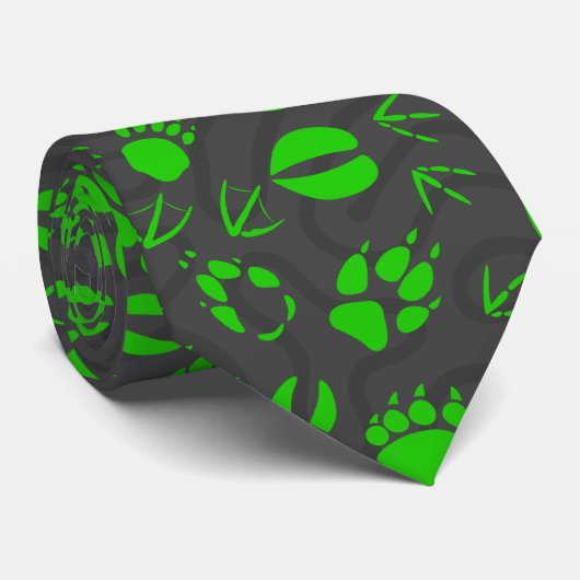 足プリント01.b.green DGrey BG ネクタイ (ロール)