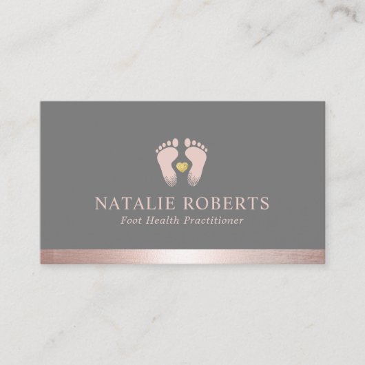 足マッサージセラピストポダイアトリストバラ縁ど金ゴールド 名刺 (正面)