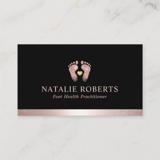足マッサージセラピストポダイアトリストバラ金ゴールドブラック 名刺 (正面)